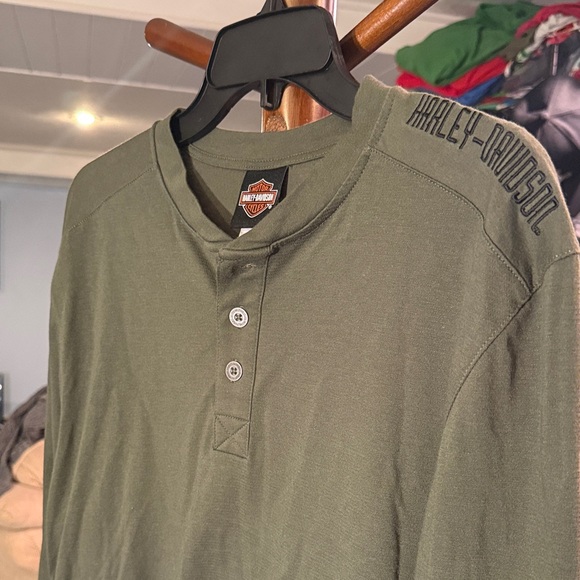 Harley-Davidson Men's Olive Long Sleeve Henley - Picture 1 of 4